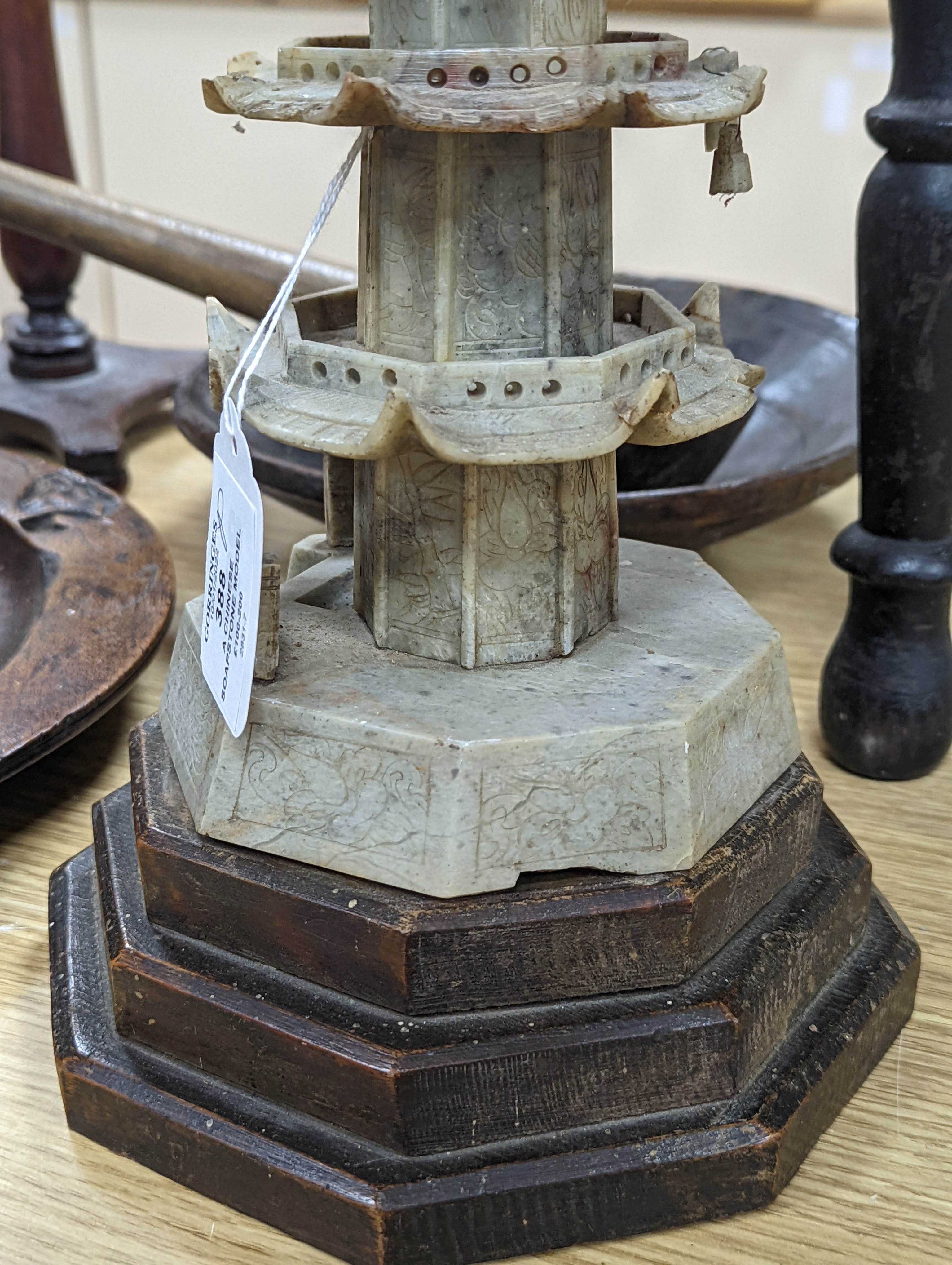 A Chinese soapstone model of a pagoda, early 20th century, 42cm